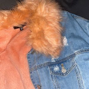 Missguided denim jacket with pick fur. Worn once